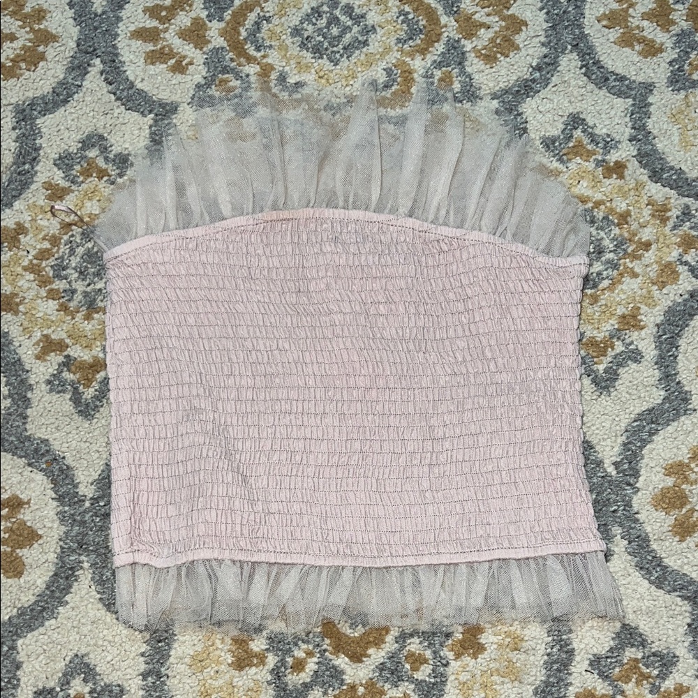 Anthropologie En Saison pink ruched balletcore strapless top